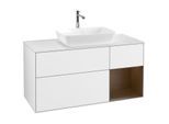 Villeroy und Boch Finion Waschtischunterschrank F831GNGF 120cm, Abdeckplatte white matt, Regale Walnut Veneer, Glossy white lacquer