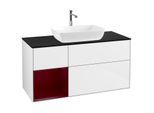 Villeroy und Boch Finion Waschtischunterschrank G822HBGF 120cm, Abdeckplatte black matt, Emotion, Regale Peony matt lacquer, Glossy white lacquer