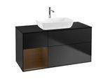 Villeroy und Boch Finion Waschtischunterschrank G822GNPD 120cm, Abdeckplatte black matt, Emotion, Regale Walnut Veneer, Black matt lacquer