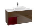 Villeroy und Boch Finion Waschtischunterschrank G821HBGN 120cm, Abdeckplatte white matt, Emotion, Regale Peony matt lacquer, Walnut veneer