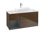 Villeroy und Boch Finion Waschtischunterschrank G821HGGN 120cm, Abdeckplatte white matt, Emotion, Regale Midnight matt lacquer, Walnut veneer