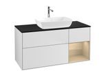 Villeroy und Boch Finion Waschtischunterschrank F832PCMT 120cm, Abdeckplatte black matt, Regale Oak Veneer, White matt lacquer