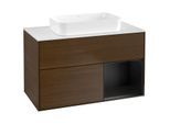 Villeroy und Boch Finion Waschtischunterschrank G661PDGN 100x60,3x50,1cm, Regal rechts Black matt lacquer, Walnut veneer