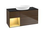 Villeroy und Boch Finion Waschtischunterschrank GA62HFGN 120cm, Abdeckplatte black matt, Emotion, Regale Gold matt lacquer, Walnut veneer