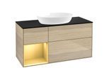 Villeroy und Boch Finion Waschtischunterschrank GA62HFPC 120cm, Abdeckplatte black matt, Emotion, Regale Gold matt lacquer, Oak Veneer