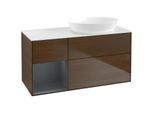 Villeroy und Boch Finion Waschtischunterschrank FA41HGGN 120cm, Abdeckplatte white matt, Regale Midnight matt lacquer, Walnut veneer