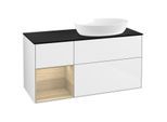 Villeroy und Boch Finion Waschtischunterschrank FA42PCGF 120cm, Abdeckplatte black matt, Regale Oak Veneer, Glossy white lacquer