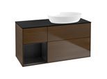 Villeroy und Boch Finion Waschtischunterschrank GA42PDGN 120cm, Abdeckplatte black matt, Emotion, Regale Black matt lacquer, Walnut veneer