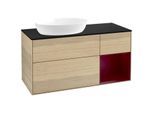Villeroy und Boch Finion Waschtischunterschrank FA52HBPC 120cm, Abdeckplatte black matt, Regale Peony matt lacquer, Oak Veneer