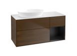 Villeroy und Boch Finion Waschtischunterschrank GA51PDGN 120cm, Abdeckplatte white matt, Emotion, Regale Black matt lacquer, Walnut veneer
