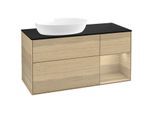 Villeroy und Boch Finion Waschtischunterschrank FA52PCPC 120cm, Abdeckplatte black matt, Regale Oak Veneer, Oak Veneer