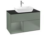 Villeroy und Boch Finion Waschtischunterschrank F772GMGM 100cm, Abdeckplatte black matt, Regale Olive matt lacquer, Olive Matt Lacquer