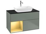 Villeroy und Boch Finion Waschtischunterschrank F772HFGM 100cm, Abdeckplatte black matt, Regale Gold matt lacquer, Olive Matt Lacquer