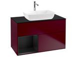 Villeroy und Boch Finion Waschtischunterschrank F772PDHB 100cm, Abdeckplatte black matt, Regale Black matt lacquer, Peony Matt