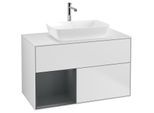Villeroy und Boch Finion Waschtischunterschrank F771HGMT 100cm, Abdeckplatte white matt, Regale Midnight matt lacquer, White matt lacquer