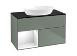 Villeroy und Boch Finion Waschtischunterschrank FA12GFGM 100cm, Abdeckplatte black matt, Regale Glossy white lacquer, Olive Matt Lacquer