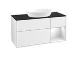 Villeroy und Boch Finion Waschtischunterschrank FA72MTGF 120cm, Abdeckplatte black matt, Regale White matt lacquer, Glossy white lacquer