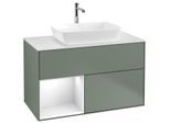 Villeroy und Boch Finion Waschtischunterschrank F771GFGM 100cm, Abdeckplatte white matt, Regale Glossy white lacquer, Olive Matt Lacquer