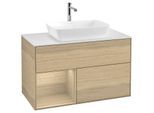 Villeroy und Boch Finion Waschtischunterschrank F771PCPC 100cm, Abdeckplatte white matt, Regale Oak Veneer, Oak Veneer