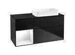 Villeroy und Boch Finion Waschtischunterschrank F682GFPD 120x60,3x50,1cm, Regal links Glossy white lacquer, Black matt lacquer