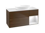 Villeroy und Boch Finion Waschtischunterschrank FA71GFGN 120cm, Abdeckplatte white matt, Regale Glossy white lacquer, Walnut veneer