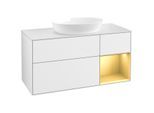 Villeroy und Boch Finion Waschtischunterschrank FA71HFGF 120cm, Abdeckplatte white matt, Regale Gold matt lacquer, Glossy white lacquer