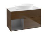 Villeroy und Boch Finion Waschtischunterschrank FA11GKGN 100cm, Abdeckplatte white matt, Regale Anthracite matt lacquer, Walnut veneer