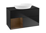 Villeroy und Boch Finion Waschtischunterschrank FA12GNPD 100cm, Abdeckplatte black matt, Regale Walnut Veneer, Black matt lacquer