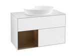 Villeroy und Boch Finion Waschtischunterschrank FA11GNGF 100cm, Abdeckplatte white matt, Regale Walnut Veneer, Glossy white lacquer