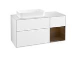 Villeroy und Boch Finion Waschtischunterschrank F691GNGF 120x60,3x50,1cm, Regal rechts Walnut veneer, Glossy white lacquer