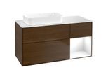 Villeroy und Boch Finion Waschtischunterschrank F691GFGN 120x60,3x50,1cm, Regal rechts Glossy white lacquer, Walnut veneer