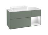 Villeroy und Boch Finion Waschtischunterschrank F691MTGM 120x60,3x50,1cm, Regal rechts White matt lacquer, Olive Matt Lacquer
