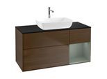Villeroy und Boch Finion Waschtischunterschrank G832GMGN 120cm, Abdeckplatte black matt, Emotion, Regale Olive matt lacquer, Walnut veneer