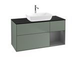 Villeroy und Boch Finion Waschtischunterschrank G832GKGM 120cm, Abdeckplatte black matt, Emotion, Regale Anthracite matt lacquer, Olive Matt Lacquer