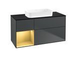 Villeroy und Boch Finion Waschtischunterschrank F702HFHG 120x60,3x50,1cm, Regal links Gold matt, Midnight Blue Matt Lacquer
