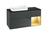 Villeroy und Boch Finion Waschtischunterschrank F692HFHG 120x60,3x50,1cm, Regal rechts Gold matt, Midnight Blue Matt Lacquer