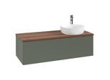 Villeroy und Boch Antao Waschtisch-Unterschrank L34052HL mit Beleuchtung, 120x36x50cm, Hahnloch, Waschbeckenplattenfarbe warm walnut, leaf green matt lacquer