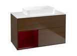 Villeroy und Boch Finion Waschtischunterschrank F651HBGN 100x60,3x50,1cm, Regal links Peony, Walnut veneer