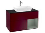 Villeroy und Boch Finion Waschtischunterschrank F782GMHB 100cm, Abdeckplatte black matt, Regale Olive matt lacquer, Peony Matt
