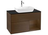 Villeroy und Boch Finion Waschtischunterschrank F782GNGN 100cm, Abdeckplatte black matt, Regale Walnut Veneer, Walnut veneer