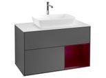 Villeroy und Boch Finion Waschtischunterschrank F781HBGK 100cm, Abdeckplatte white matt, Regale Peony matt lacquer, Anthracite matt