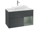 Villeroy und Boch Finion Waschtischunterschrank F781GMHG 100cm, Abdeckplatte white matt, Regale Olive matt lacquer, Midnight Blue Matt Lacquer