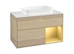Villeroy und Boch Finion Waschtischunterschrank F661HFPC 100x60,3x50,1cm, Regal rechts Gold matt, Oak Veneer