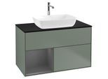 Villeroy und Boch Finion Waschtischunterschrank G772GKGM 100cm, Abdeckplatte black matt, Emotion, Regale Anthracite matt lacquer, Olive Matt Lacquer