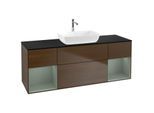 Villeroy und Boch Finion Waschtischunterschrank F862GMGN 160cm, Abdeckplatte black matt, Regale Olive matt lacquer, Walnut veneer