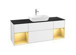 Villeroy und Boch Finion Waschtischunterschrank F862HFGF 160cm, Abdeckplatte black matt, Regale Gold matt lacquer, Glossy white lacquer
