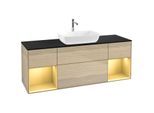 Villeroy und Boch Finion Waschtischunterschrank F862HFPC 160cm, Abdeckplatte black matt, Regale Gold matt lacquer, Oak Veneer