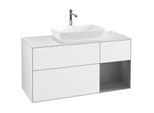 Villeroy und Boch Finion Waschtischunterschrank F831GKGF 120cm, Abdeckplatte white matt, Regale Anthracite matt lacquer, Glossy white lacquer