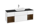 Villeroy und Boch Finion Waschtischunterschrank F862GNGF 160cm, Abdeckplatte black matt, Regale Walnut Veneer, Glossy white lacquer