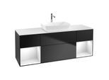 Villeroy und Boch Finion Waschtischunterschrank F861GFPD 160cm, Abdeckplatte white matt, Regale Glossy white lacquer, Black matt lacquer